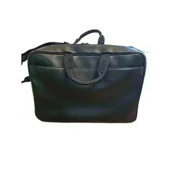 Hartmann Black Leather Expandable 3 Pocket Zip‎ Briefcase Shoulder Travel MINT - Picture 3 of 16